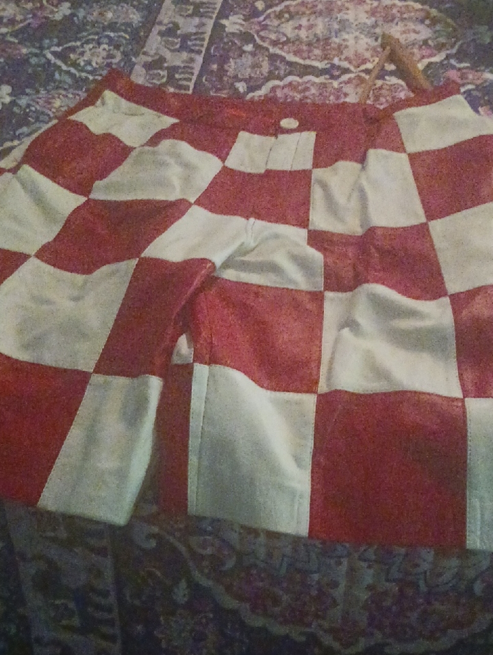 Red and White Checkered Mini Skirt